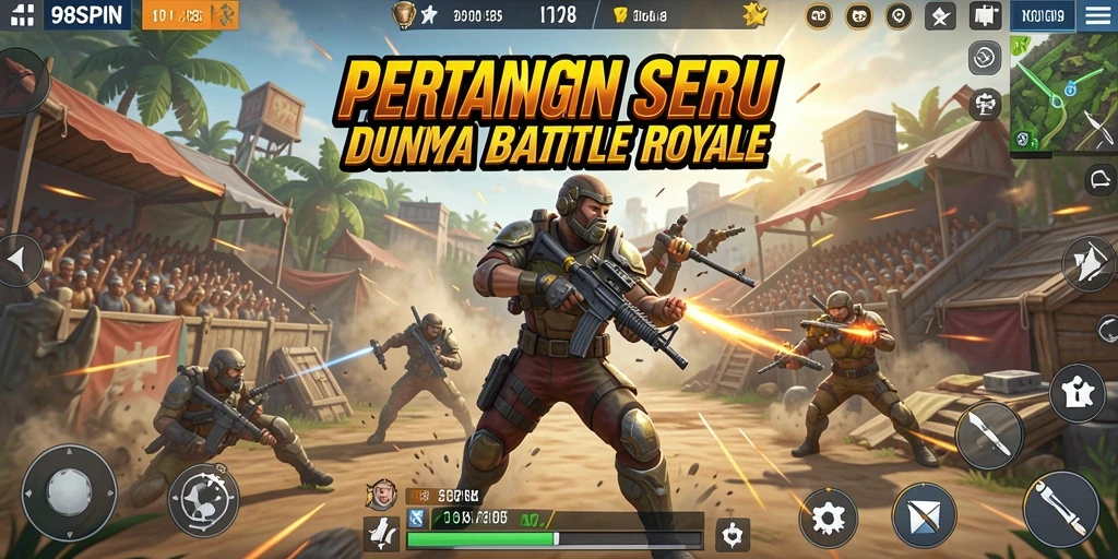 Tangkapan layar 98SPIN menampilkan aksi seru di arena Battle Royale.