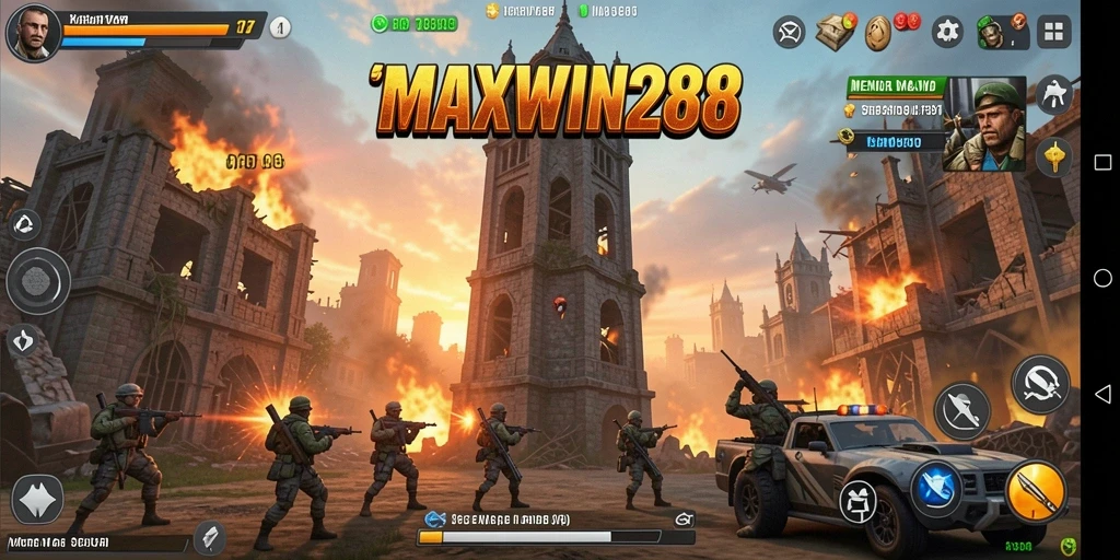 Screenshot gameplay MAXWIN288 menunjukkan pertarungan menegangkan dengan strategi tower defense.