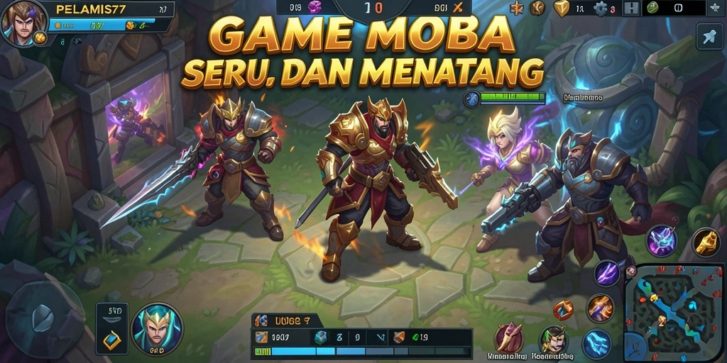 Tangkapan layar menampilkan aksi seru dalam permainan MOBA PELAMIS77.